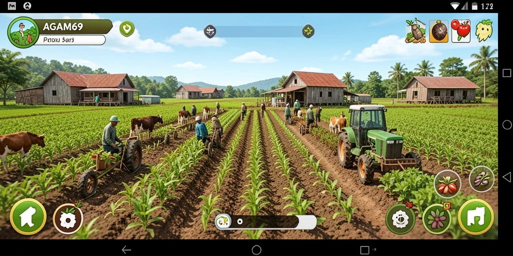Screenshot AGAM69 menampilkan gameplay seru bertani dengan tanaman hijau subur.