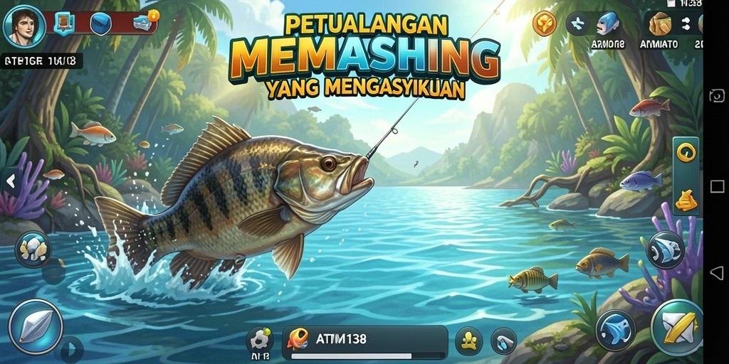 Screenshot gameplay ATM138 dengan aksi memancing yang seru.