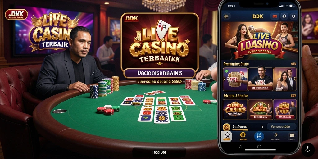 Screenshot DKK menampilkan dealer langsung dan suasana kasino yang autentik.