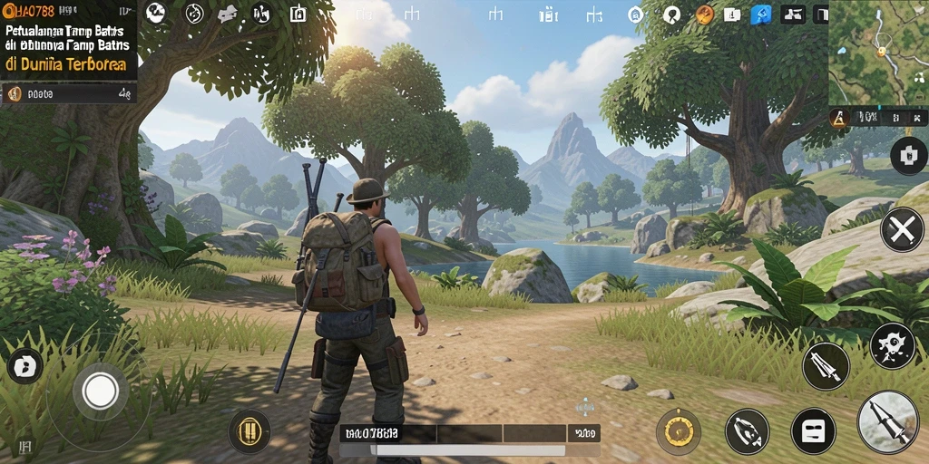 Tangkapan layar gameplay HAO788 yang menampilkan dunia terbuka yang luas.