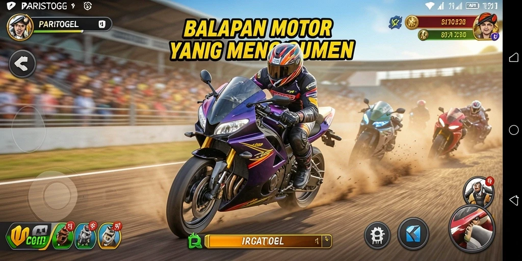 Tampilan menegangkan dari gameplay balapan motor di PARISTOGEL.