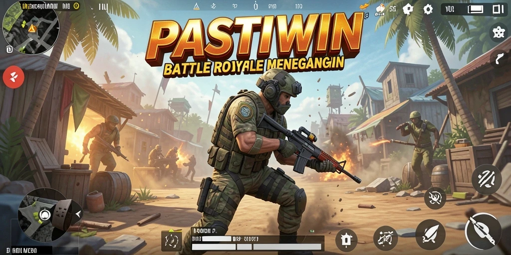 Screenshot permainan PASTIWIN yang menunjukkan aksi Battle Royale.