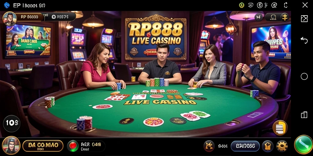 Screenshot gameplay RP888 menampilkan dealer langsung dengan suasana kasino yang realistis.