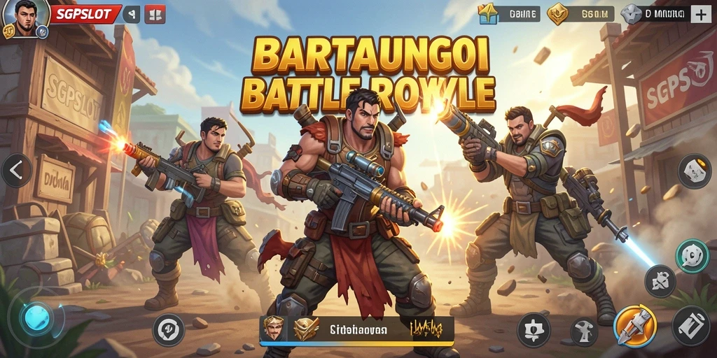 Tangkapan layar gameplay <strong>SGPSLOT</strong> yang menunjukkan pertarungan intens di arena Battle Royale.