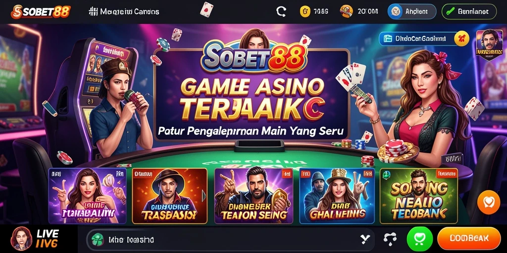 Tangkapan layar utama SOBET88 menampilkan momen mendebarkan permainan Live Casino.